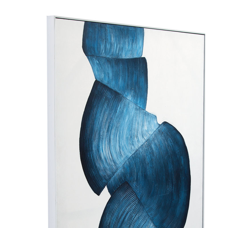 Rubans abstraits, art mural acrylique sur toile encadrée bleue