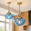 Luminaire suspendu pour îlot de cuisine 1 lumière à intensité variable en verre bleu moderne à hauteur réglable (ensemble de 2)