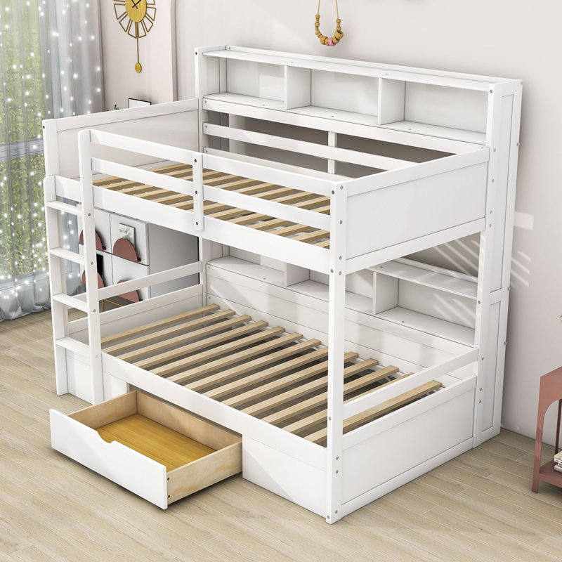 Guidotti Kids Twin Over Twin Bunk Bed with Drawers, White