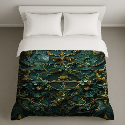 Ornate Green Floral Motif Duvet Covers