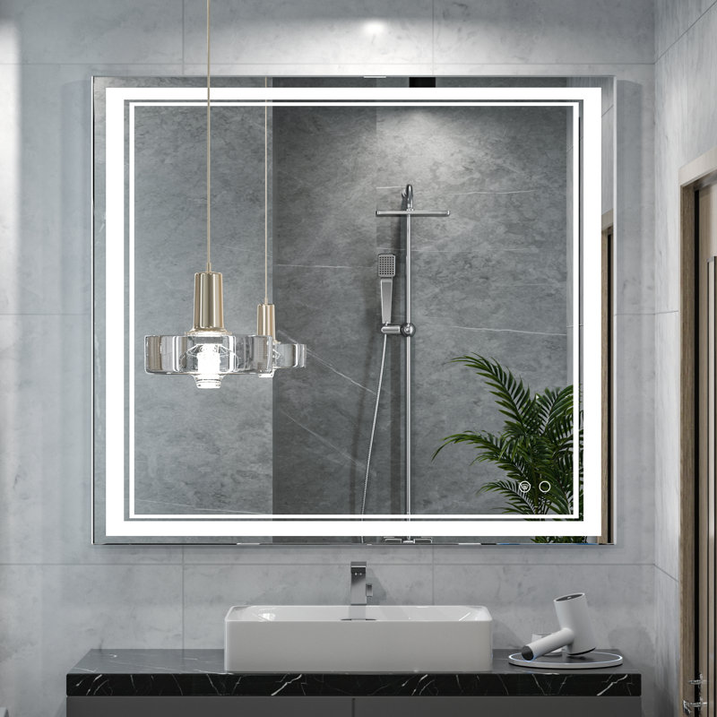 Adorna Frameless LED 3 Color Dimmable Lighting Bathroom Vanity Mirror, Memory Function, Anti-fog, 36" x 36"