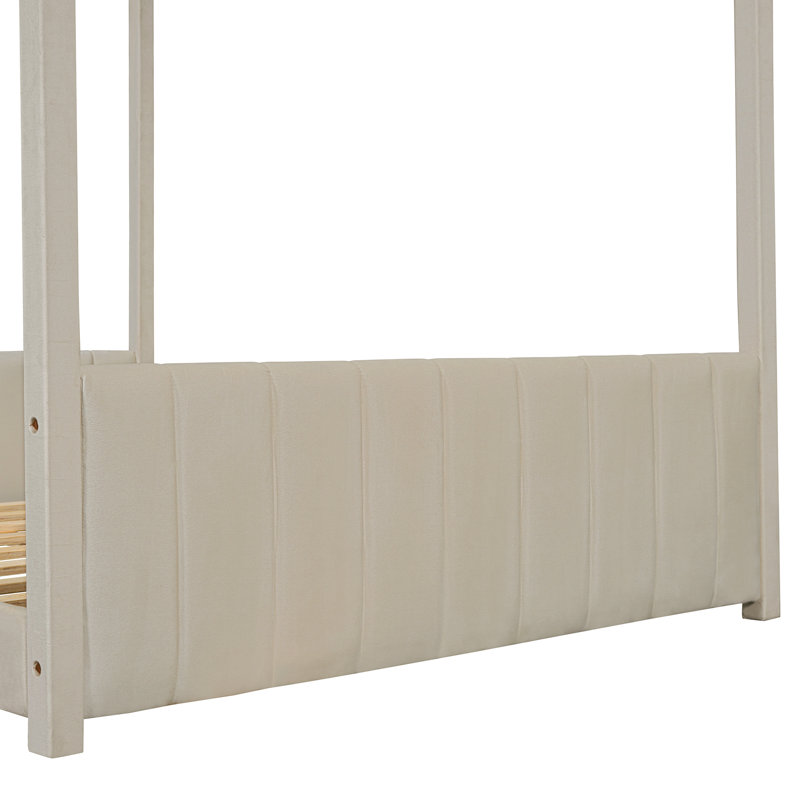 Lit double en velours pour lit double en bois beige, Double