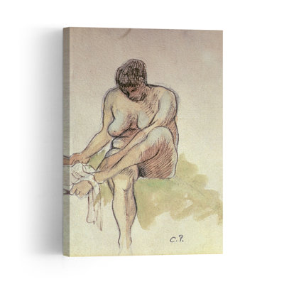 Femme nue s'essuyant le pied gauche - Estampe murale abstraite contemporaine impressionniste