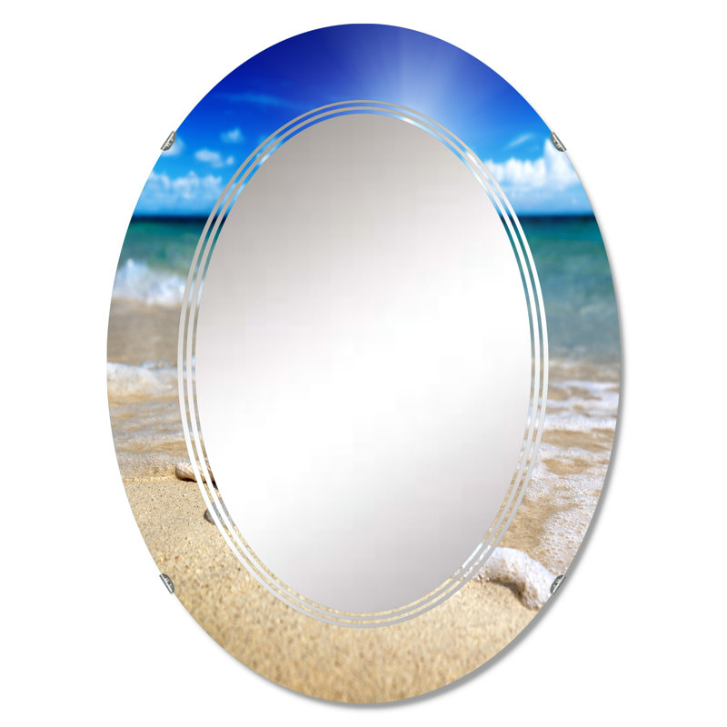 Large Seashell In Sand Wall Mirror, Nautical & Coastal Oval - Large Seashell In The Sand II, 30" x 20"
