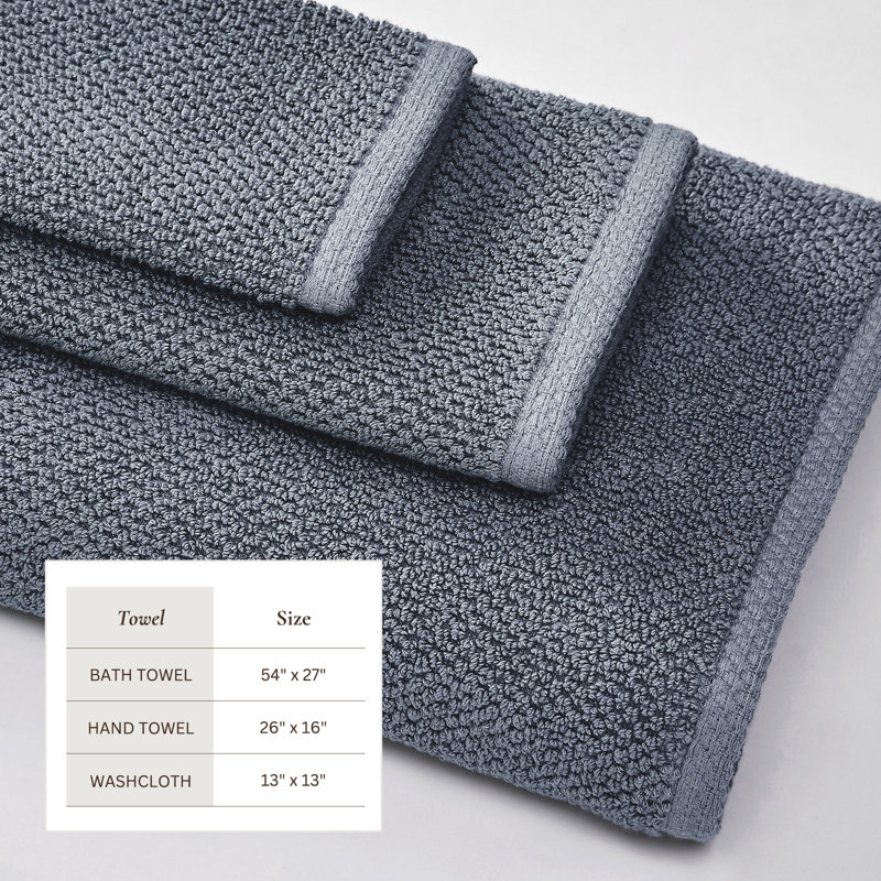 Essuie-mains 100% coton texturé, Ensemble de serviettes 6 pièces, Bleu chambray