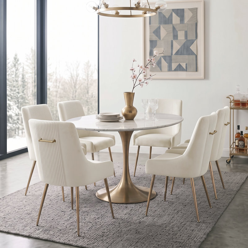 Elian Velvet Upholstered Dining Chair, Beige, 6