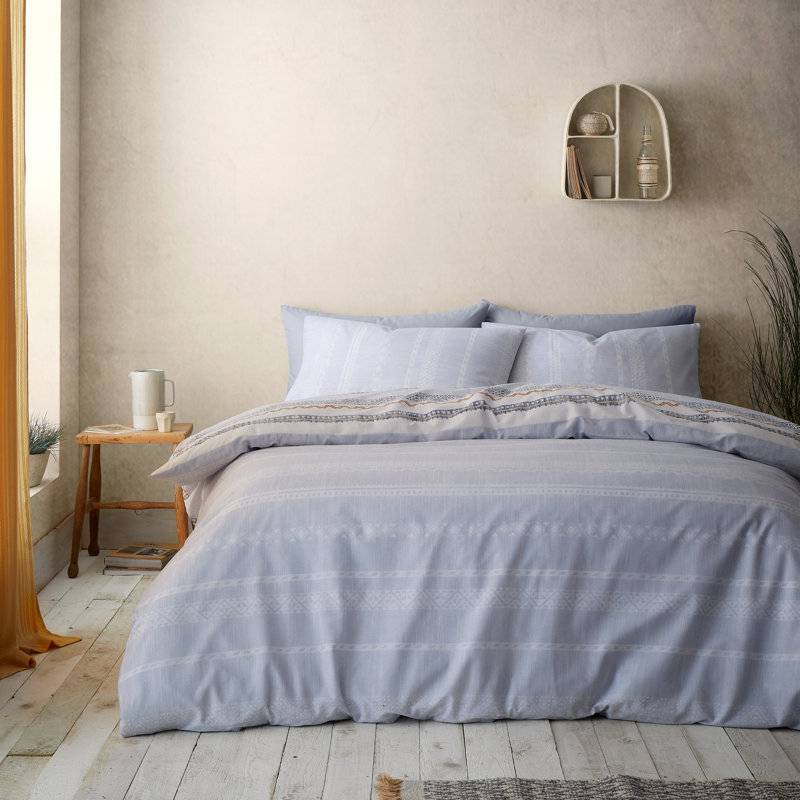 Cotton Blend Striped Duvet Cover Set with Pillowcases Included, Single - 1 Standard Pillowcase