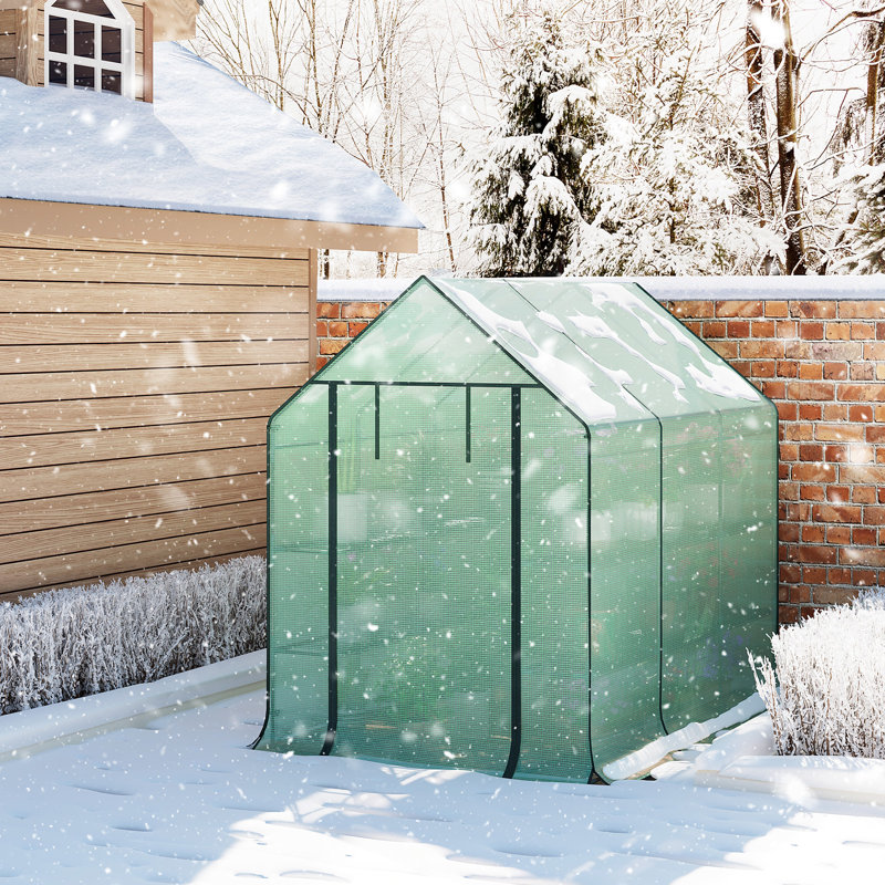 Garden Greenhouse Walk In Plastic Tomato Greenhouse Vegetable Fruit Flower Plant Shed with Reinforced PE Cover 195cm, Green