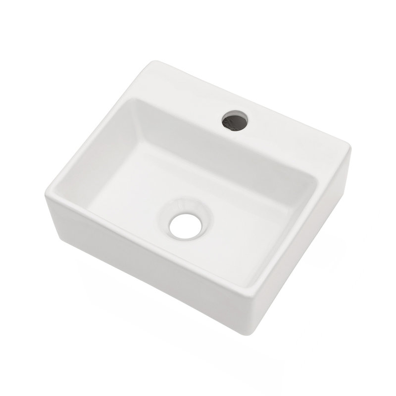 13.6X11.6 Inch White Ceramic Rectangle Wall Mount Bathroom Sink With Single Faucet Hole(Includes Only The Bathroom Sink)