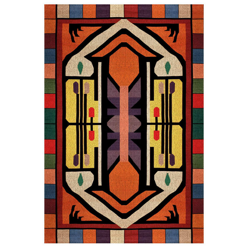 Tapis marocain coloré en coton et polyester à imprimé numérique Menasa Collection, Rond 3 pi 4 po