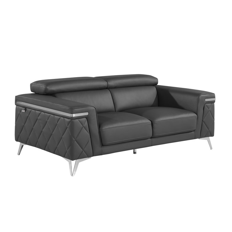 Belleville 70'' Top Grain Genuine Leather Loveseat, Dark Gray