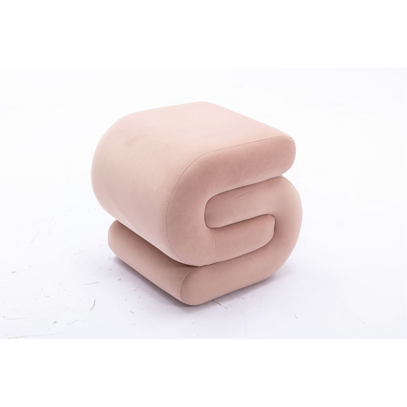 017S-S-Shape Fabric Ottoman Makeup Stool Footstool（ONLY OTTOMAN), Pink Velvet
