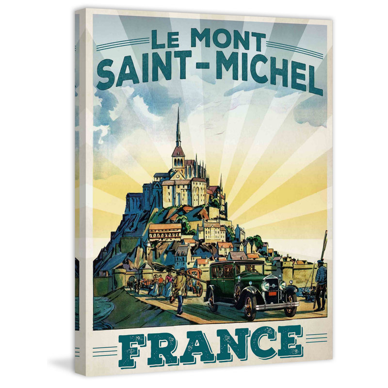 Le Mont Saint Michel, affiche vintage - Reproduction de publicité sur toile tendue, H 31 po x l 24 po x P 1,5 po