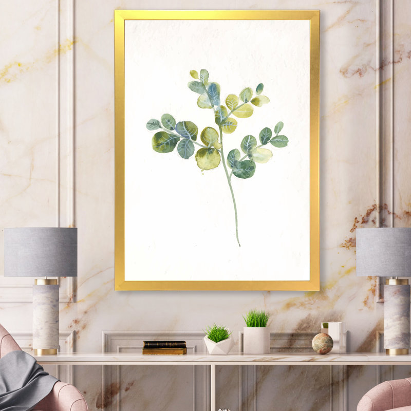 «Eucalyptus Leaves on White II», reproduction sur toile, Cadre photo doré, H 44 po x l 34 po