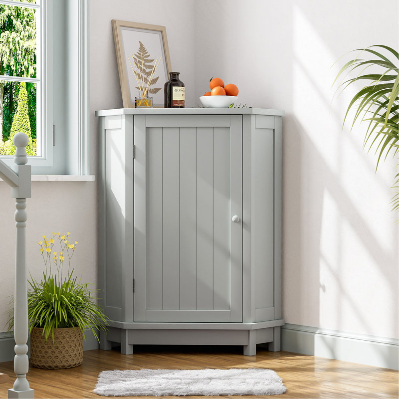Armoire de salle de bain Armoire de rangement de coin triangulaire avec tablette ajustable, Gris