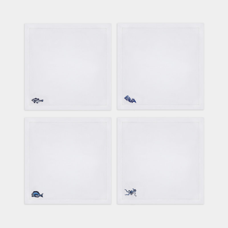 Marine Motif Embroidered Linen Napkins