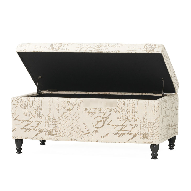 Banc en lin beige, structure en bois, finition soignée, solution de rangement multifonctionnelle pour le linge de maison - Décoration de style français, assise contemporaine et pratique