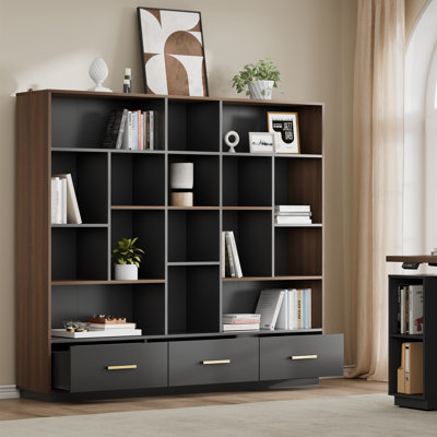 Bibliothèque 5 niveaux Adiers l 60 po x H 52,5 po avec 3 tiroirs et 16 cubes Adonia