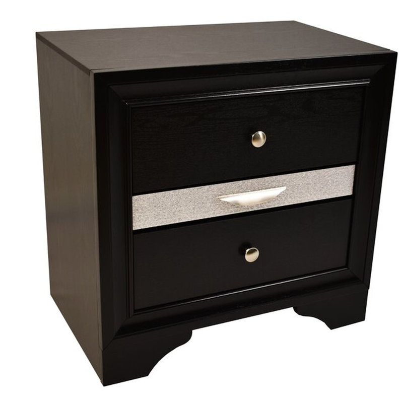 Élégante table de chevet noire à 2 tiroirs - fonctionnelle et attrayante pour la chambre à coucher traditionnelle avec tiroirs, fabrication en bois massif