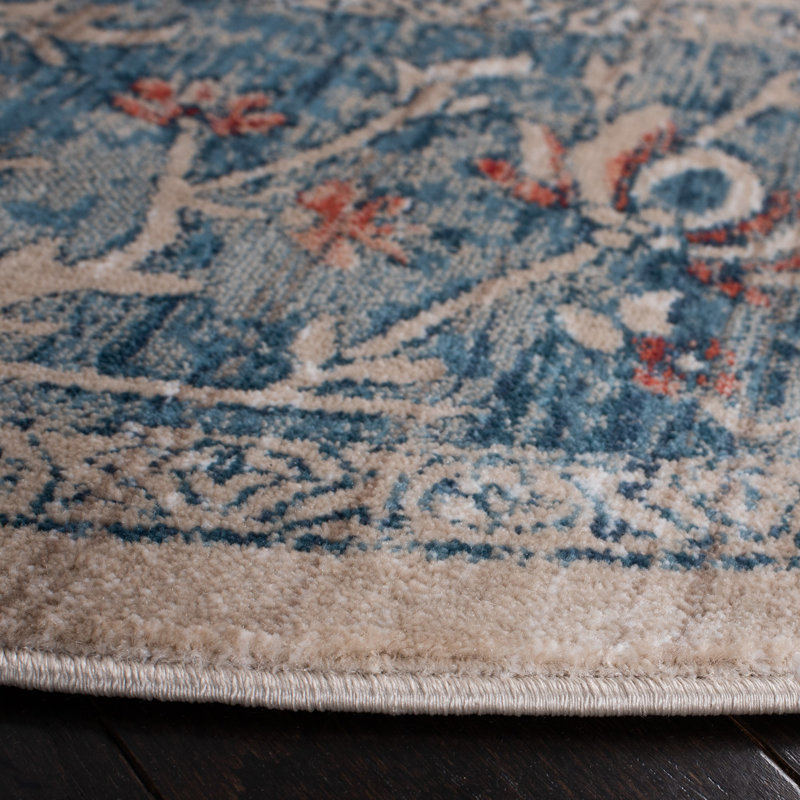 Tapis oriental bleu marine / beige / ivoire Rumsey, Tapis de couloir 2 pi 2 po x 10 pi