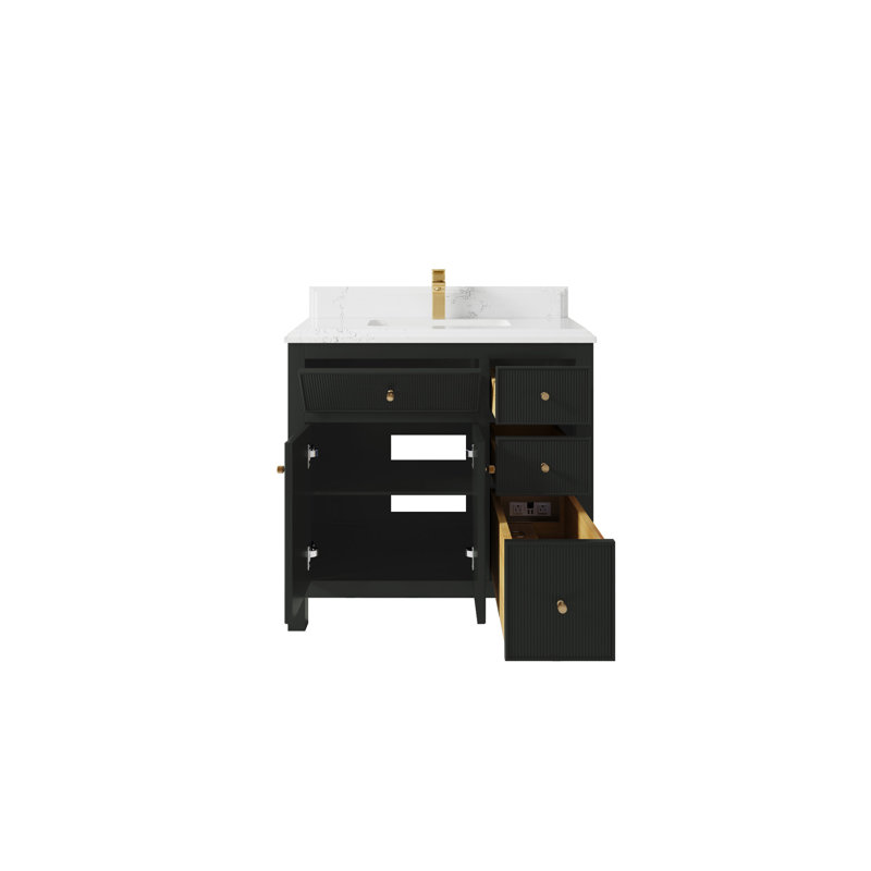 Sonoma 36 In. W X 22 In. D Center Sink Bathroom Vanity In Blacktop With Cove Edge Quartz, Empira