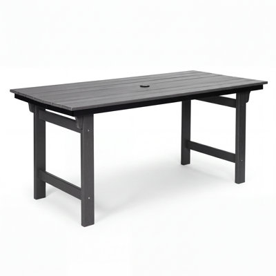 Table de salle à manger d'extérieur 67 po en PEHD rectangulaire pour 4 à 6 personnes avec trou pour parasol - Table de patio durable toutes saisons pour la cour et le jardin