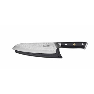 Sasaki Takumi Japanese AUS-10 Stainless Steel Santoku Knife with Locking Sheath, 7 inch, Black