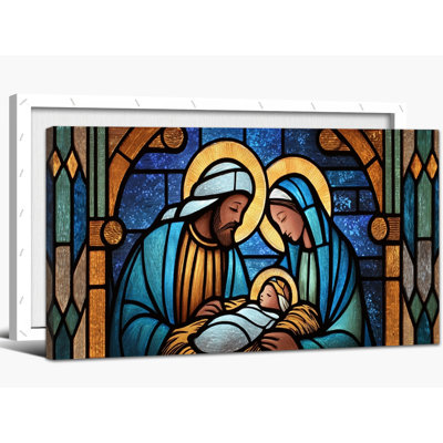 Large Nativity Scene Wall Art - O Holy Night Wall Decor, Christmas Nativity Pictures Wall Decor for Living Room, Nativity Painting Wrapped Canvas Pine Frame Prints, 24×48 inches