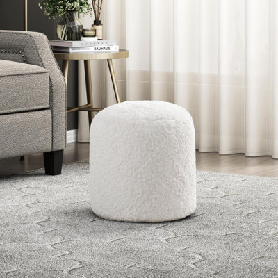 Pouf cylindrique moderne et contemporain de 16 po Ari avec tissu en fausse fourrure et bourre de perles légère