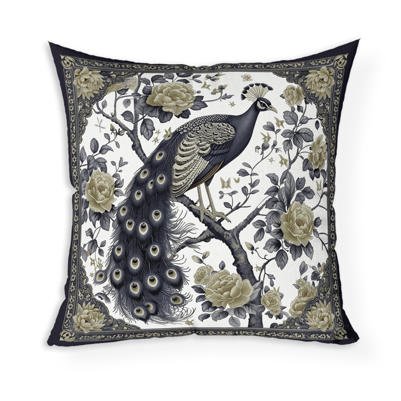 Coussin Peacock Mandala, H 20 po x l 20 po, Gris / Crème