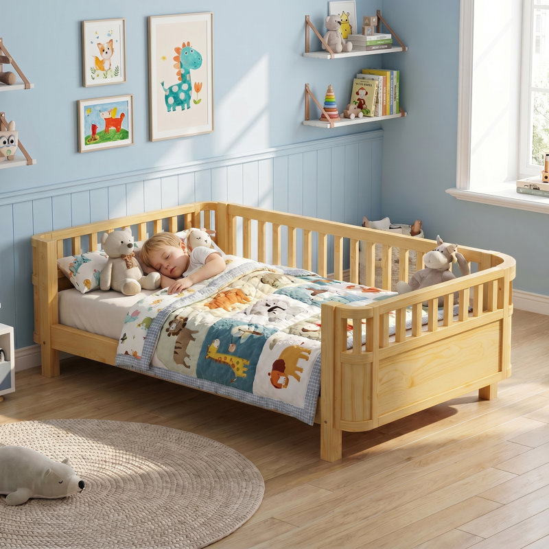 Twin Size Low Platform Kids Bed with Pristine Natural Finish, Perfectly Designed For Kids’ Bedrooms And Suitable, Natural