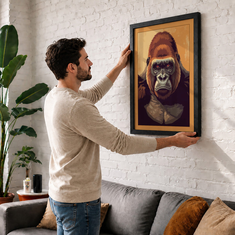 Gorilla's Gaze Modern - Framed Print, Black, A3 - 42.0 x 29.7 cm