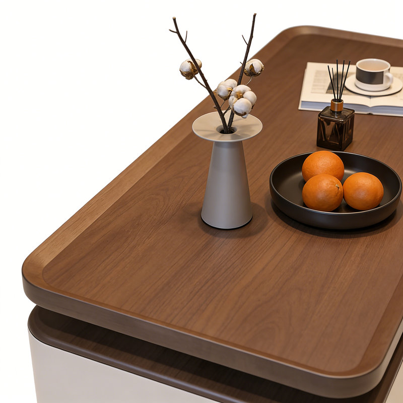 Table basse de style américain de luxe minimaliste, Crème, H 15,74 po x L 39,37 po x l 19,68 po