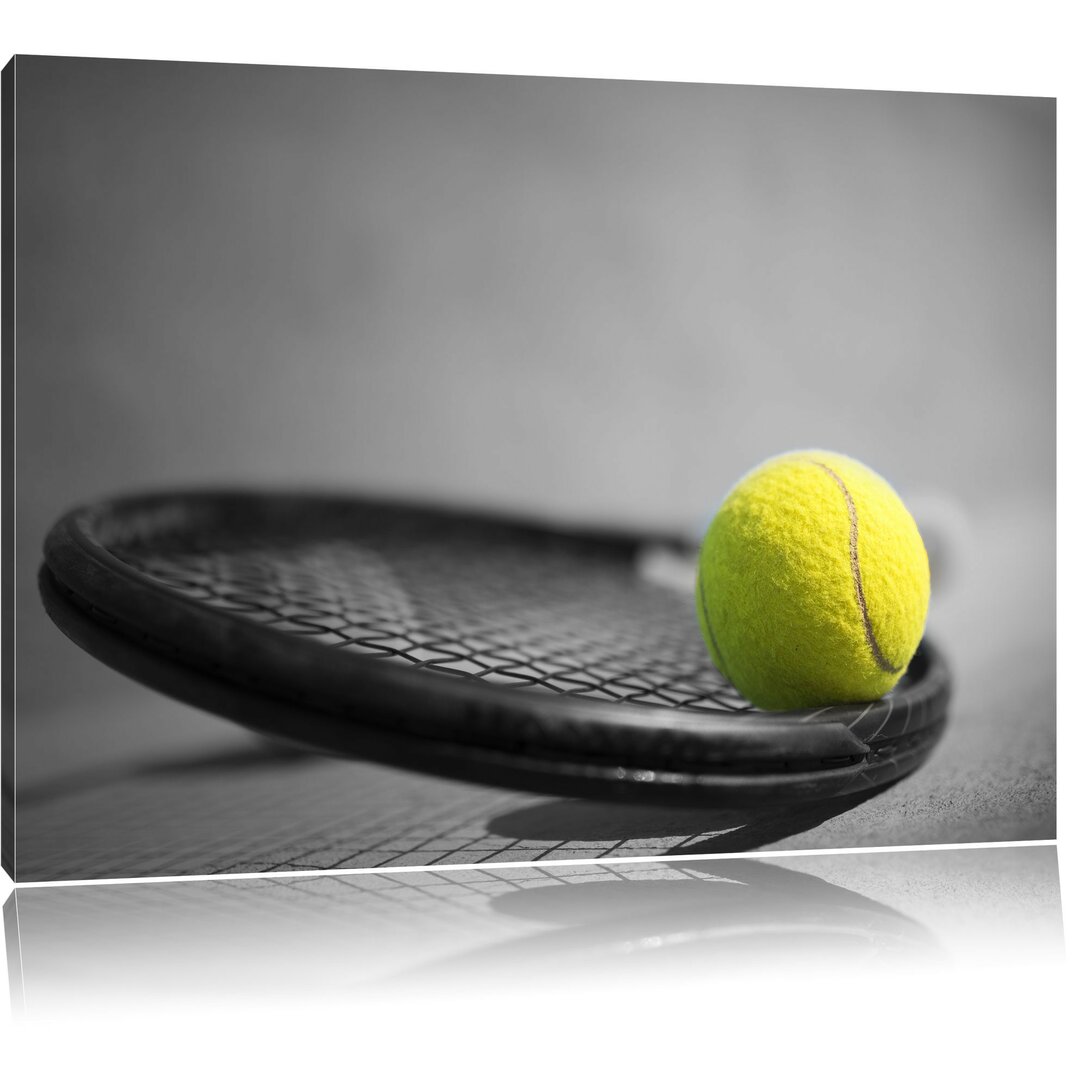 Tennisball auf Schläger Fotokunstdruck auf Leinwand