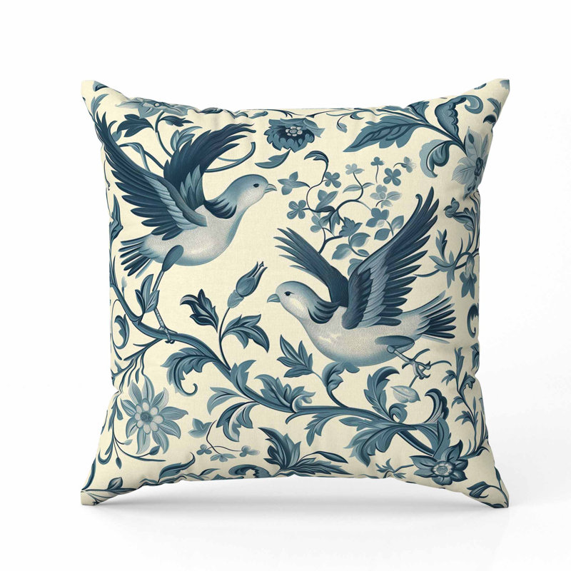 Coussin Delicate, Carré 16 po, Bleu / beige / crème