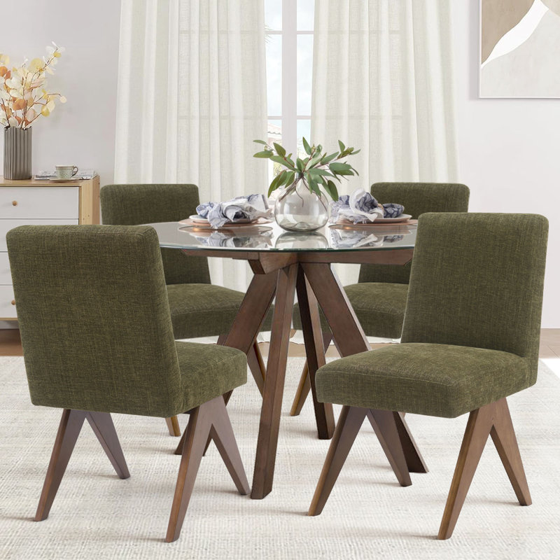 Ommar Set of 4 18'' Seat Height Upholstered Solid Wood Full Back Dining Chair, Green