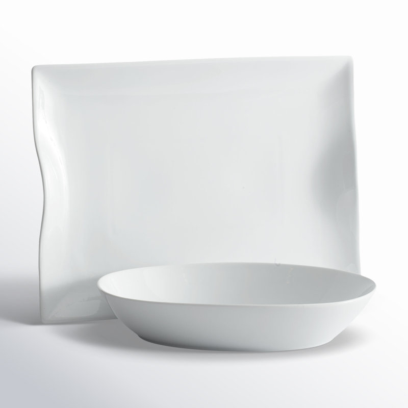 Max Serve Bowl And Rectangular Handled Platter Set, Set Of 2