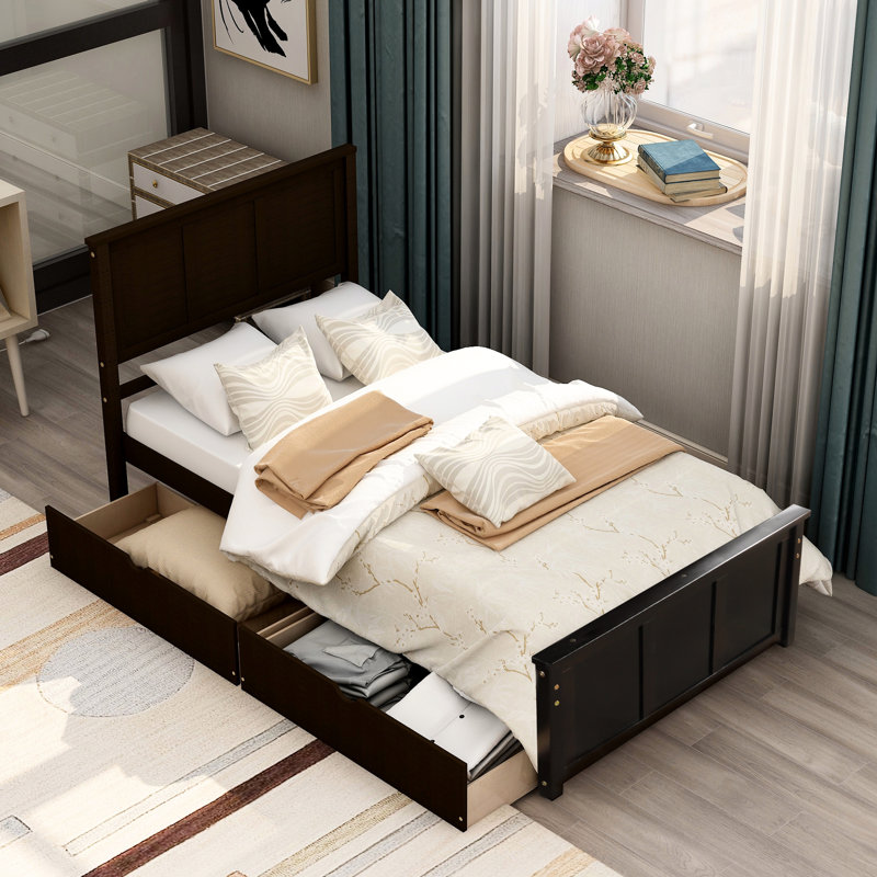 Le lit plateforme simple avec 2 tiroirs roulants en couleur, en bois massif fabriqué et pour une utilisation mobile à long terme, a créé un endroit confortable pour dormir