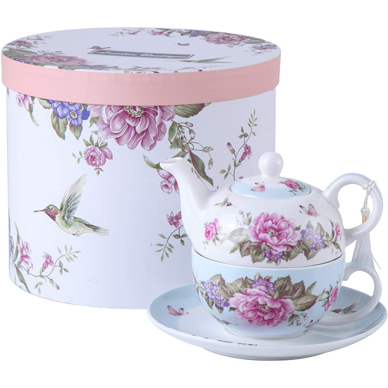 Lily Manor Alisson 0.5ml Stovetop Safe Floral Teapot, Blue