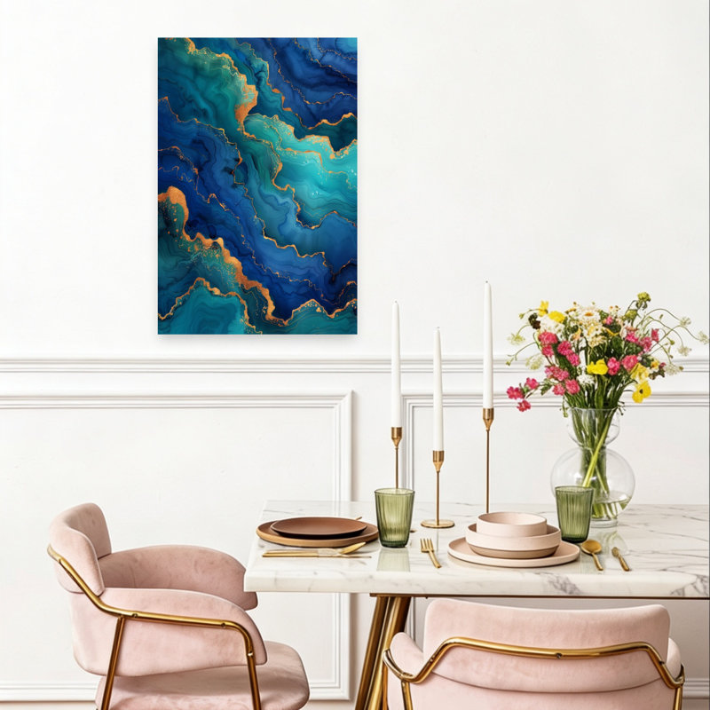 Bleu sarcelle fluide, abstrait, élégant, océan moderne, paysage, art mural, H 24 po x l 16 po