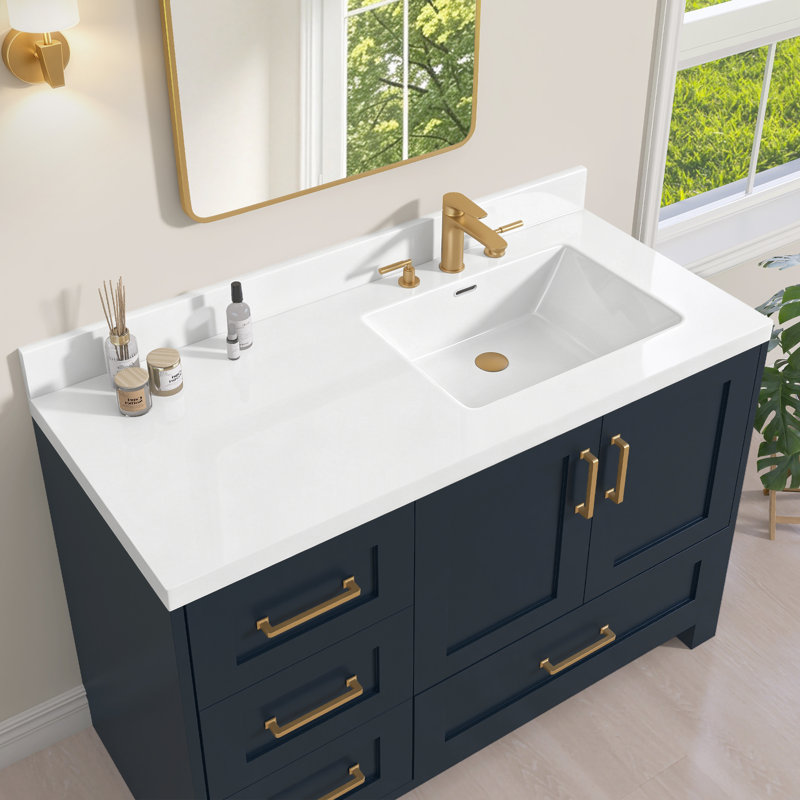 42" W x 21" D Solid Surface Bathroom Vanity Top with Integrated Right Sink 3.5" Backsplash 8" Widespread 3 Hole Faucet
