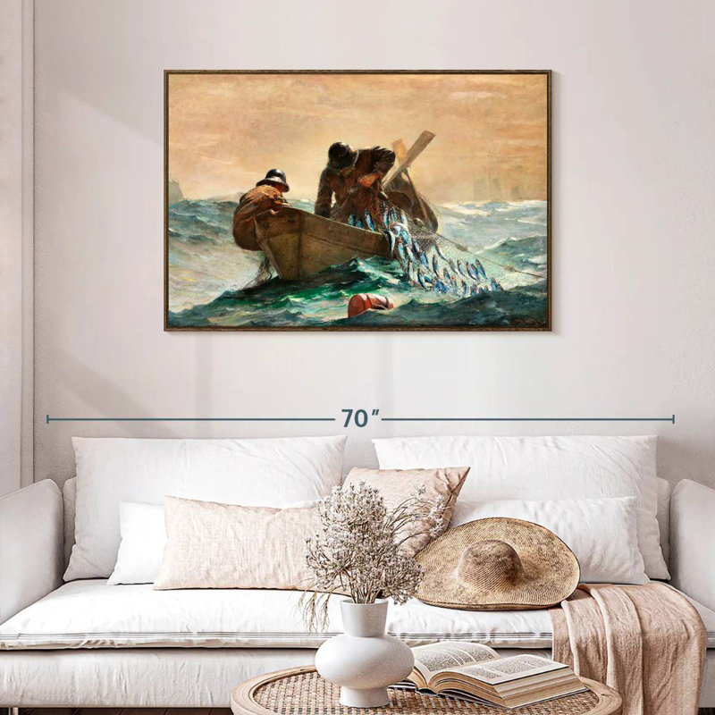 Le filet de hareng, 43 po x 29 po, Cadre flottant noyer