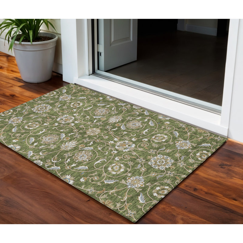 3' X 5' Olive Green Brown And Ivory Moroccan Washable Indoor Outdoor Area Rug