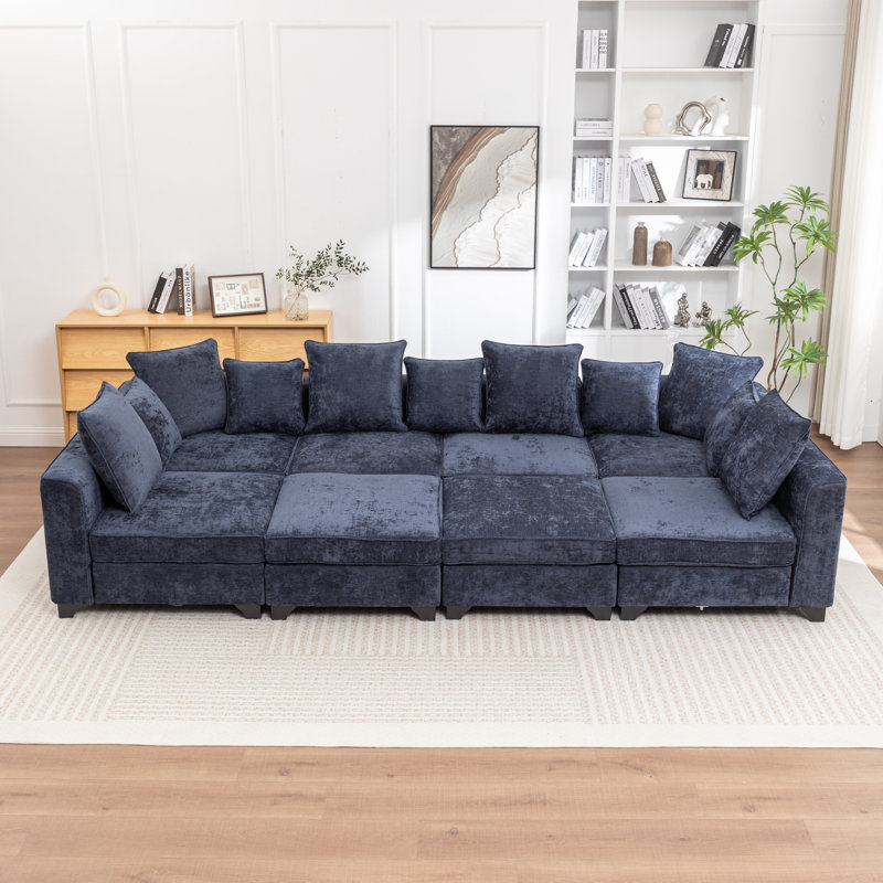 Bennett 8-Piece Upholstered Sleeper Sectional, Blue Chenille