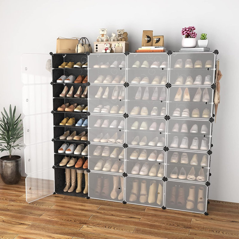 Range-chaussures portatif avec porte, armoire de rangement à chaussures extensible à 10 niveaux, conception détachable empilable, assemblage facile, étagère à chaussures en plastique réglable pour la maison, le bureau, le dortoir