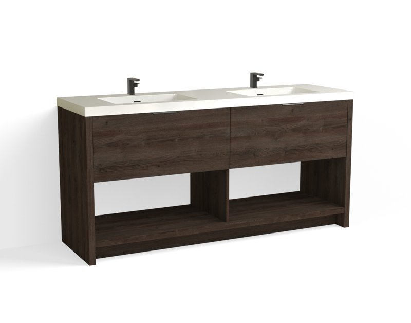 Vista 72" W Freestanding Double Bathroom Vanity, White Nanomatte/Matte Black, White Gloss, Single-Hole