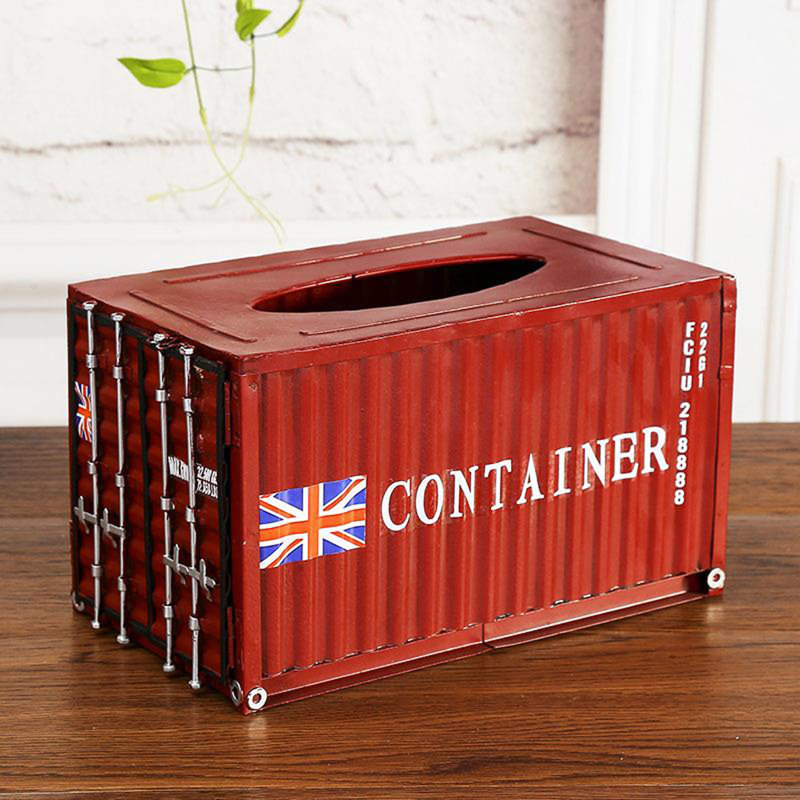 Creative Shipping Container Tissue Box Red Pumping Metal Crafts Storage Box Napkin Holder