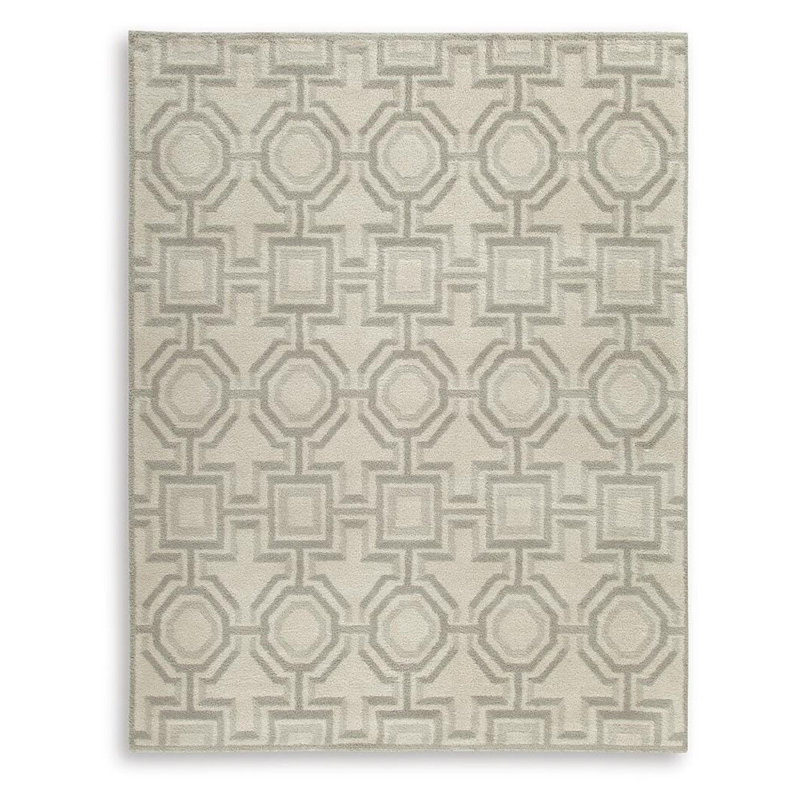 Tapis Moca, motif géométrique, polypropylène gris et ivoire 8 x 10