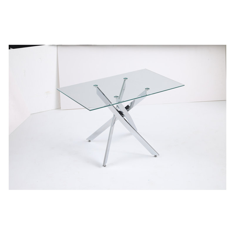 Table rectangulaire en verre trempé 47,24 "- structure en fer argenté, moderne, H 29,53 po x L 47,24 po x l 27,56 po