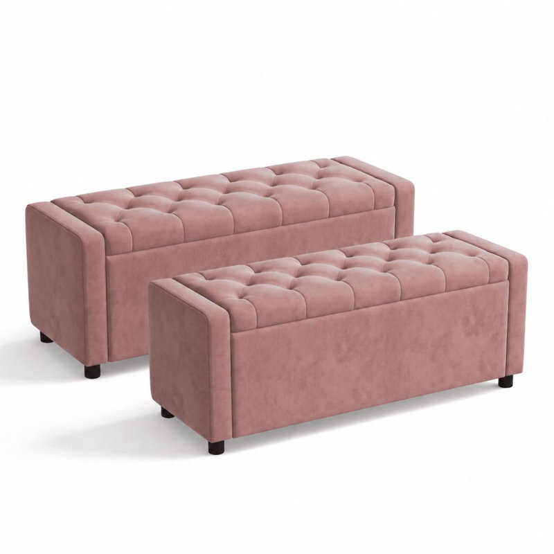 Banc de rangement rembourré Benedetto, Rose
